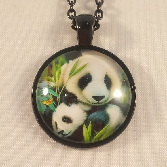 Jewelry - Black Panda Bears Cabochon Pendant Chain Necklace Jewelry - Black Panda Bears Cabochon Pendant Chain Necklace